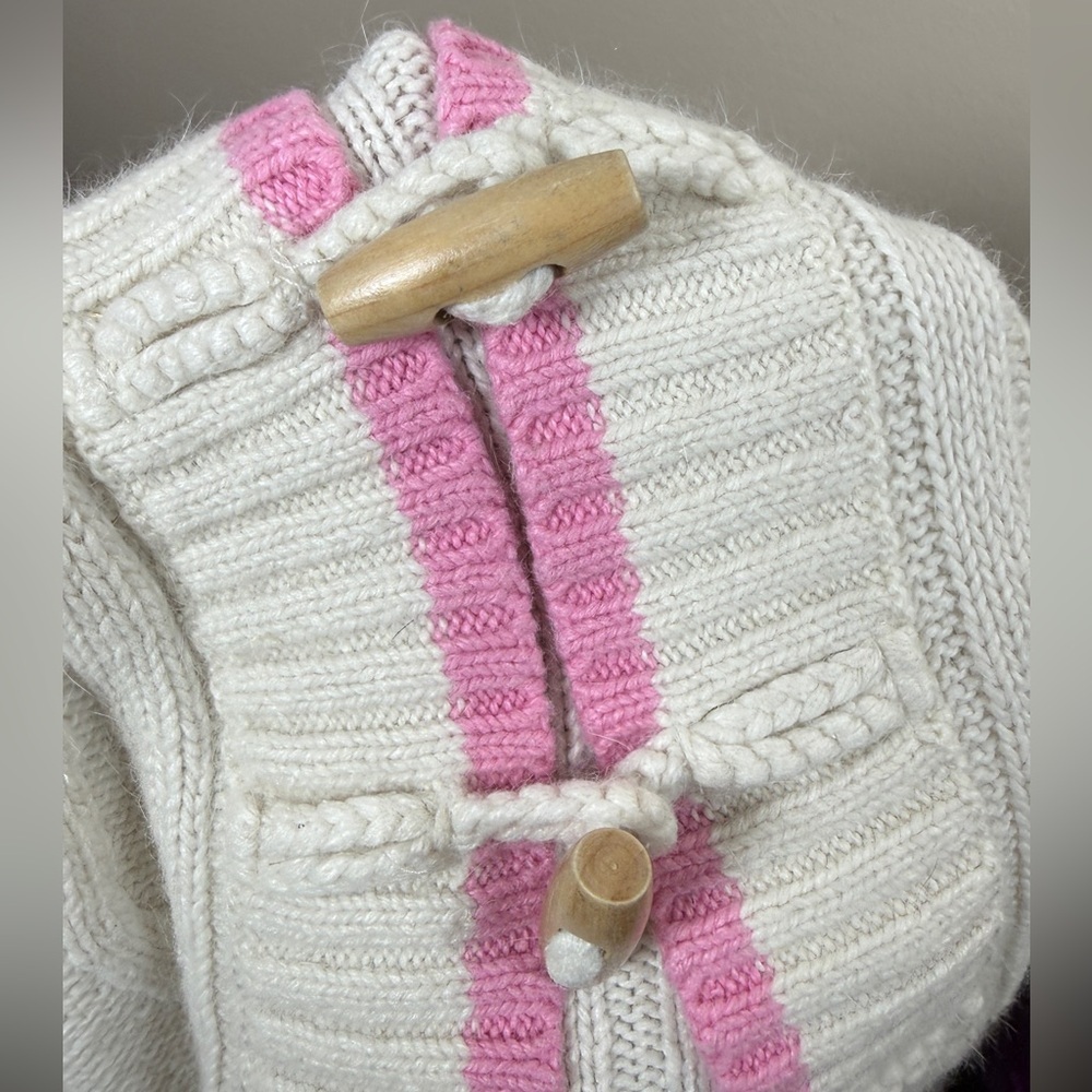 Justice Y2K Hooded Toggle Button Ribbed Knit Rabbit Fur Blend Cardigan - Picture 9 of 10